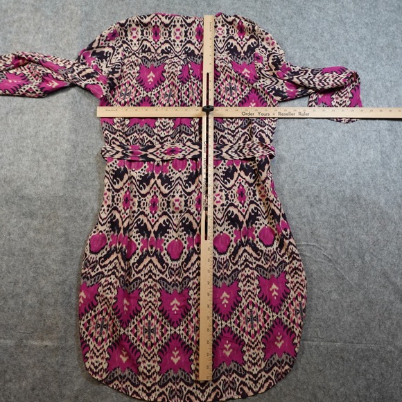 Anthropologie Dress Womens Small Pink Frequencies Shirt Mini Belted Ikat Maeve - Picture 7 of 10